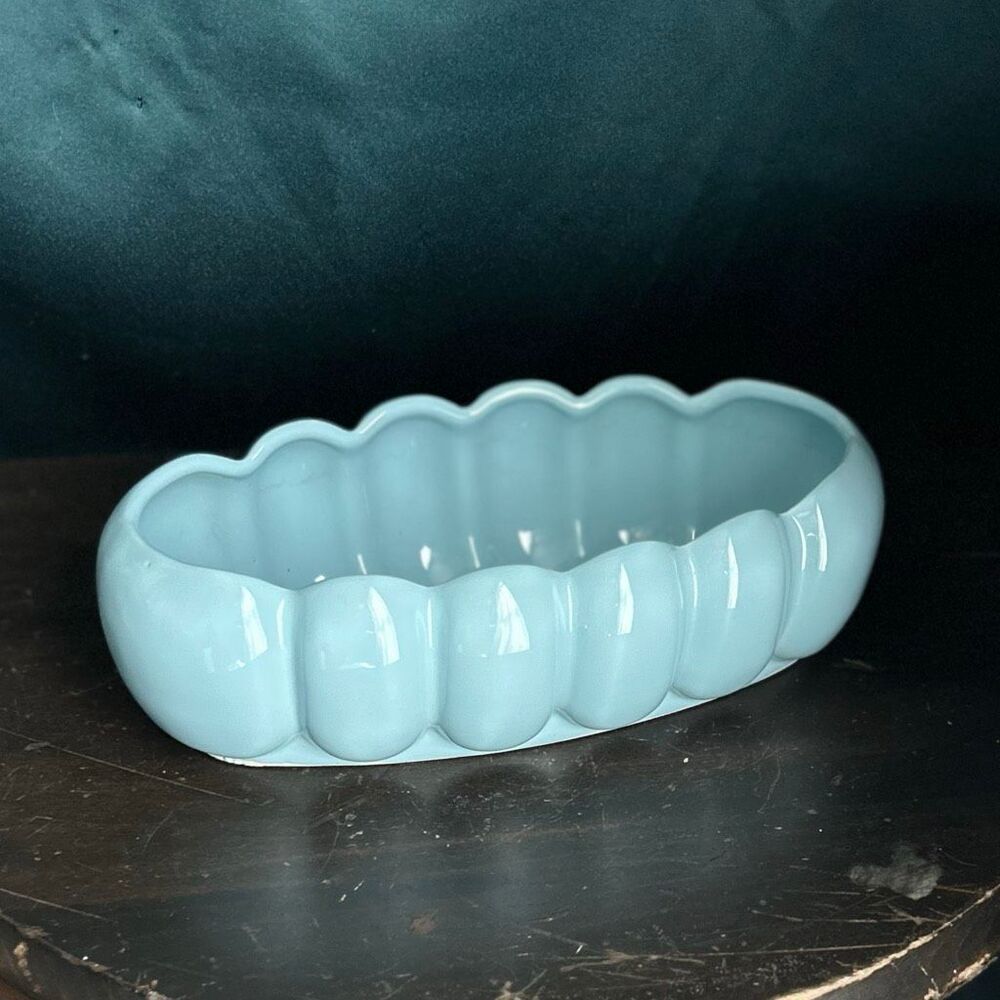 50’s Blue Alamo Pottery Scalloped Oval Catchall Planter